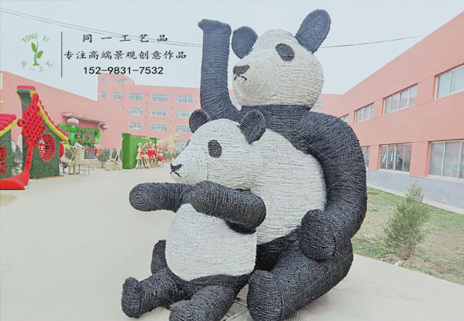 稻草工藝品熊貓母子